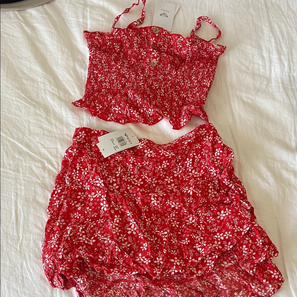 Roxy Red Floral Mini Skirt